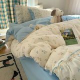 Qfdian  New Comforter Sets Bedding Sets and Components With Bowknot Lace 4PCS Soft Bedding Sets For Girls Women Home Bedroom