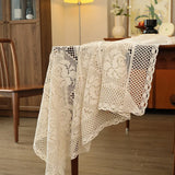 Qfdian  Rectangular Hollow Out Knitted Tablecloth Rural Retro Cotton Thread Crochet Dining Table Cover Lace Tea Table Cloth Table Flag