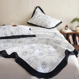 Qfdian  Flower Printed Bed Cover with Lace French Style Washed Cotton Bedspreads Quilted cobre leito de casal Comfortable and Soft
