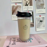 Qfdian  Korea Simple Iced American Coffee Cup Tritan Plastic Water Bottle For Women Transparent Coffee Cup Office Milk Matcha Tea Drink