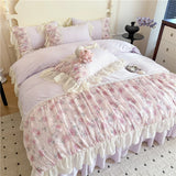 Qfdian  Princess Style Duvet Cover Sets with Lace Embroidery Bed Cover for Girls  Queen/King Size Soft Pink Bedding with Ruffles