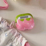 Qfdian Cute lovely strawberry gloss wireless bluetooth earphone cover case for apple airpods 1 2 3 4 pro pro 2 protector with keychain