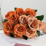 Qfdian  9 Heads Artificial Flower Silk Rose white Eucalyptus leaves Peony Bouquet Fake Flower for Wedding Table Party Vase Home Decor