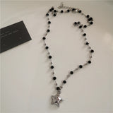 Qfdian  Punk Rock Vintage Star Pendant Chain Necklace For Men Women Charm Hip Hop 90s Y2K Grunge Goth Aesthetic Trendy EMO Accessories