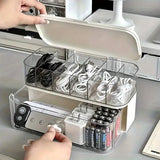 Qfdian  Double Layer Transparent Data Cable Organizer Boxes Home Office Desktop Charger Storage Box Double Layer Adjustable Compartment