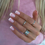 Qfdian 24Pcs Nude White French Fake Nail Short Square Nail Tips Fashion Wearable False Nails with Glue Simple Full Cover Press on Nails