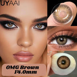 Qfdian  1 Pair Colored Contact Lenses Natural Brown 14.5mm Big Eyes Contacts Cosmetics Green Eye Color Lens Gray Lens Women Makeup