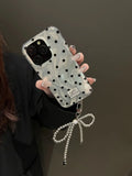 Qfdian  Feather Black Polka Dot Bow Decoration Suitable For iPhone 15 Pro Max Phone Case 14 Pro 13 12 11 Phone Case