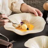 Qfdian  Lotus Dish Dishes Plate Dinnerware Ceramic French Tableware Wedding Table Decor Dessert Fruit Salad Bowl Pasta Steak Sushi Plate