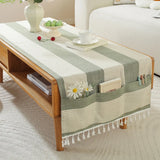 Qfdian  ‌New Nordic Solid Stripe Tablecloth Modern Minimalist Tassel Trim Dustproof Durable Decoration Mats Home Desk Dining Table Cloth