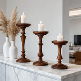 Qfdian  3Pcs Farmhouse Wood Candle Holders- Tall Rustic Pillar Candlestick Stands - Fits 4 inch & 3 inch Pillar Candles - Modern Farmhou