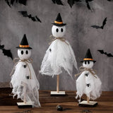 Qfdian  3 Pcs Halloween Witch Ghost Indoor Decorations Halloween Ghost on Wooden Stand Table Centerpieces with Witch Hat Spider for Des