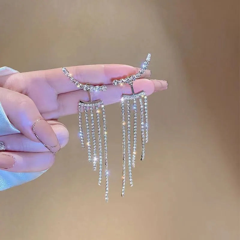 Luxury Women's Earrings Rhinestone Fringe Hanging Zircon Earrings New Shiny Wedding Statement Party Jewelry Gifts