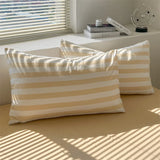 Qfdian Washed Cotton Double Yarn Crepe Striped Quilt Set 3-4 Pillowcase with Sheet Bedding Cover Supplies 200x230 220x240 Skin Friendly