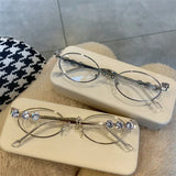 Y2K Metal Oval Shades Women Men Rhinestone Diamonds Sunglasses 2024 Unisex Bling Eyeglasses Frames Uv400 Fashion Eyewear Glasses
