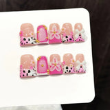 Qfdian  10pcs Ocean Style Fake Nails Duck Bill Press on Nails Set Handmade 3D Flowers Pearl Nail Art Gradient Blush French False Nails