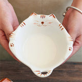 Qfdian  Ceramic salad bowl, creative hand drawn kitten bowl, 330ml/11oz cute fruit salad bowl
