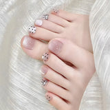 Qfdian  24pcs Light Pink Cat's Eye Press On Nails For Foot Simple Red Wave Point Decor False Toenails Korean Style Summer Fake Toenail