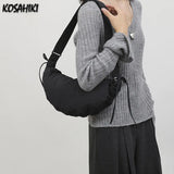 Qfdian Nylon Vintage Women Trendy Shoulder Bag Grunge Fashion Casual All Match Handbags Y2k Aesthetic Simple Office Lady Crossbody Bags