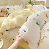 Qfdian  ‌New Washed Cotton Fresh Style Fitted Sheet Four-Piece Set, Duvet Cover, Student Dormitory Bed Sheet Three-Piece Set