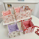 Qfdian Ins Style Cute Quilted Storage Basket Desktop Storage Basket Storage Box Cosmetics Snacks Small Sundries Organizing Bag