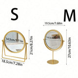 Qfdian  ‌Retro Dressing Table Makeup Mirrors Desktop Portable Rotating Vanity Mirror Metal Wrought Iron Makeup Mirror  Room Decoration