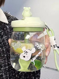 Qfdian  Kawaii Jumbo Boba Water Bottle With Straw For Girls Kids Large Capacity Cute Stirring Cup Portable Dual Drinking Plastic Cups
