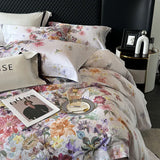 Qfdian Premium 1000TC Egyptian Cotton American Oil Painting Style Flower Print Bedding Set Duvet Cover Bed Sheet Set Pillowcases 4Pcs