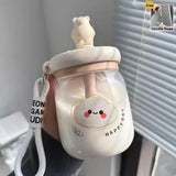 Qfdian  Kawaii Jumbo Boba Water Bottle With Straw For Girls Kids Large Capacity Cute Stirring Cup Portable Dual Drinking Plastic Cups