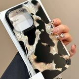 Qfdian Gradient Ink Marks Laser Phone Case For Phone 16 15 14 13 12 11 Pro Max XS X XR 7 8 Plus Stylish Leopard Print Back Bumper Cover