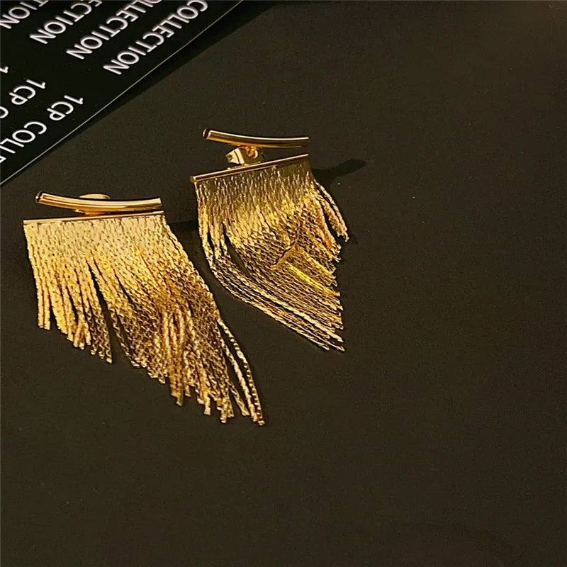 Fashion Statement Earring Long Statement Gold Color Bling Tassel Earrings For Women Female Wedding Daily Pendant Jewelry Gifts