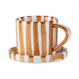 Qfdian Simple Striped Ceramic Teacup Hotel Café Porcelain Coffee Cup 280ml Office Mug Breakfast Bread Dessert Mug Gift Table Decoration