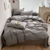 Qfdian Solid Bed Linen Cotton Bedding Set with Sheet Duvet Cover Pillowcase Single Couple Bedsheet King Queen Double Twin Size