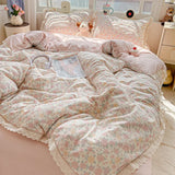 Qfdian  INS Princess Bedding Set New Soft Wrinkled Double-layer Bed Flat Sheet Twin Queen Size Duvet Set Pillowcase Bed Linens