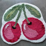 Qfdian  Cherry Papaya Shape Bath Mat, Thickened Flocking Bathroom Rug, Home Decoration Doormat Absorbent and Non-slip Carpet