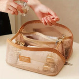 Qfdian  Portable Multifunctional Cosmetic Bag Lightweight Nylon Space Saving Zipper Bags Large Capacity Travel Toiletry Storage Handbag