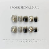 Qfdian  Size S Handmade Acrylic Press on Nails Short Square Round False Nails With Designs Ballet Sweet Cute Fake Nails With Glue