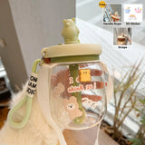 Qfdian  Kawaii Jumbo Boba Water Bottle With Straw For Girls Kids Large Capacity Cute Stirring Cup Portable Dual Drinking Plastic Cups