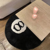 Qfdian 1 Pack Black Billiards 8 Ball Round Flocked Floor Bedroom Anti-Slip Carpet Mat Living Plush Soft Bedroom Rug