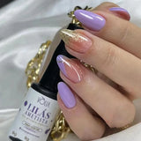 Qfdian 24Pcs Simple False Nails with Glue Short Almond Fake Nails Glitter Aurora Round Head Full Cover Nail Tips Oval Press on Nails