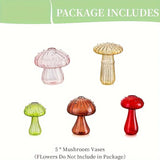 Qfdian  5 Colors Plant Mushroom Glass Vase, Mini Plant Glass Container, Unique Small Glass Vase, Home Christmas Halloween Decoration