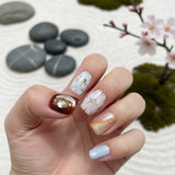 Qfdian  10pcs Handmade Short Square Press on Nails Blue Star Printed False Nails Women Wearable Spicy Girl INS Fashion Fake Nail Tips