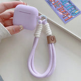 Qfdian Lavender Purple Matte Silicone Joined Earphone Case for AirPods Pro 2 with Anti Loss Rope for AirPods 1 2 3 4 Soft Funda Cover