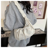 Qfdian Women Ins Casual Sweet Kawaii Bow Handbags Pleated Y2k Aesthetic Vintage Underarm Bag Fashion All Match Shoulder Crossbody Bags