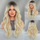Qfdian  Long Curly Light Brown Wig For Women Daily Use High Density Layered Middle Part Hair Wigs Synthetic Wig With Fluffy Wig