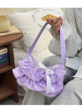 Qfdian Women All Match Fashion Office Lady Handbags Fairy Ruffled Bow Y2k Aesthetic Shoulder Bags Causal Vintage Elegant Underarm Bag