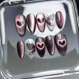 Qfdian 24pcs Wearable False Nail Strawberry Bow Design Nails Tips Red Short Almond Pearl Starlight Fake Nail Art Flower Press on Nails