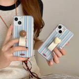 Qfdian Blue stripes summer ins phone case for iphone 15 12promax 14pro 15pro 13pro 12 pro max 13 3d love heart ball ring cover fundas