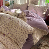 Qfdian  ‌Plaid Bedding Set Korean Style Simple Soft Bed Sheet Set Queen King Size Duvet Cover Set No Filling With Pillowcases Home Decor