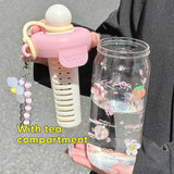 Qfdian  Cute Bow Flower Tea Glasses With Straw Bottle Cold Coffee Cups Women Glass Tumbler Juice Milk Tea Water Separation Drinkware Cup